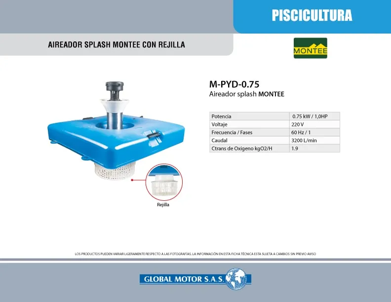 FICHA-TECNICA-Aireador splash 1HP - 220V con rejilla MONTEE M-PYD-0.75