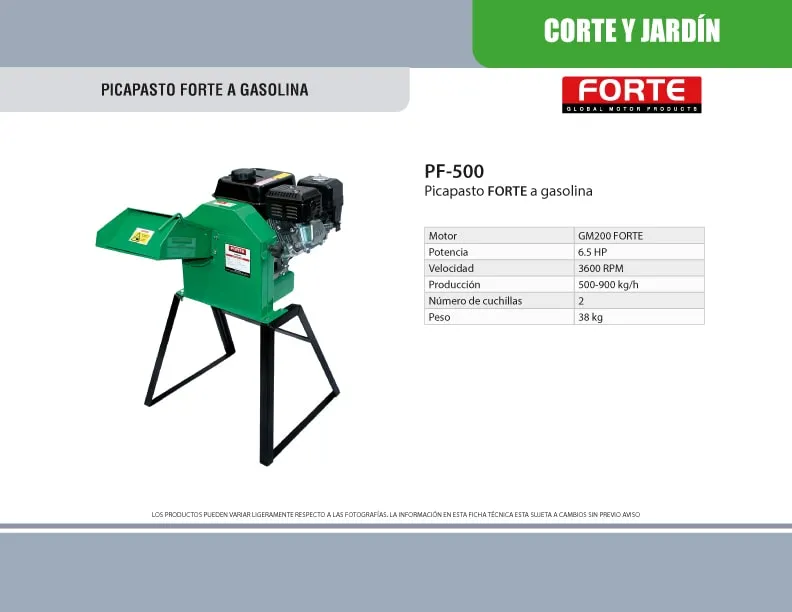FICHA-TECNICA-Picapasto Con Motor A Gasolina 6,5Hp Forte PF-500