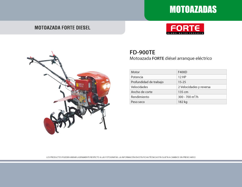 FICHA-TECNICA-Motoazada Diésel 12hp FORTE FD-900TE